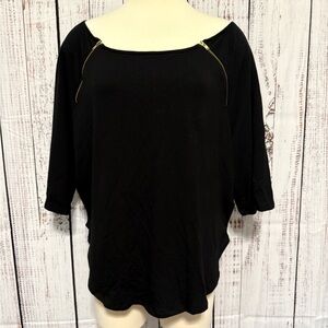 Elegant Black Women's Blouse‎ with Gold Accents